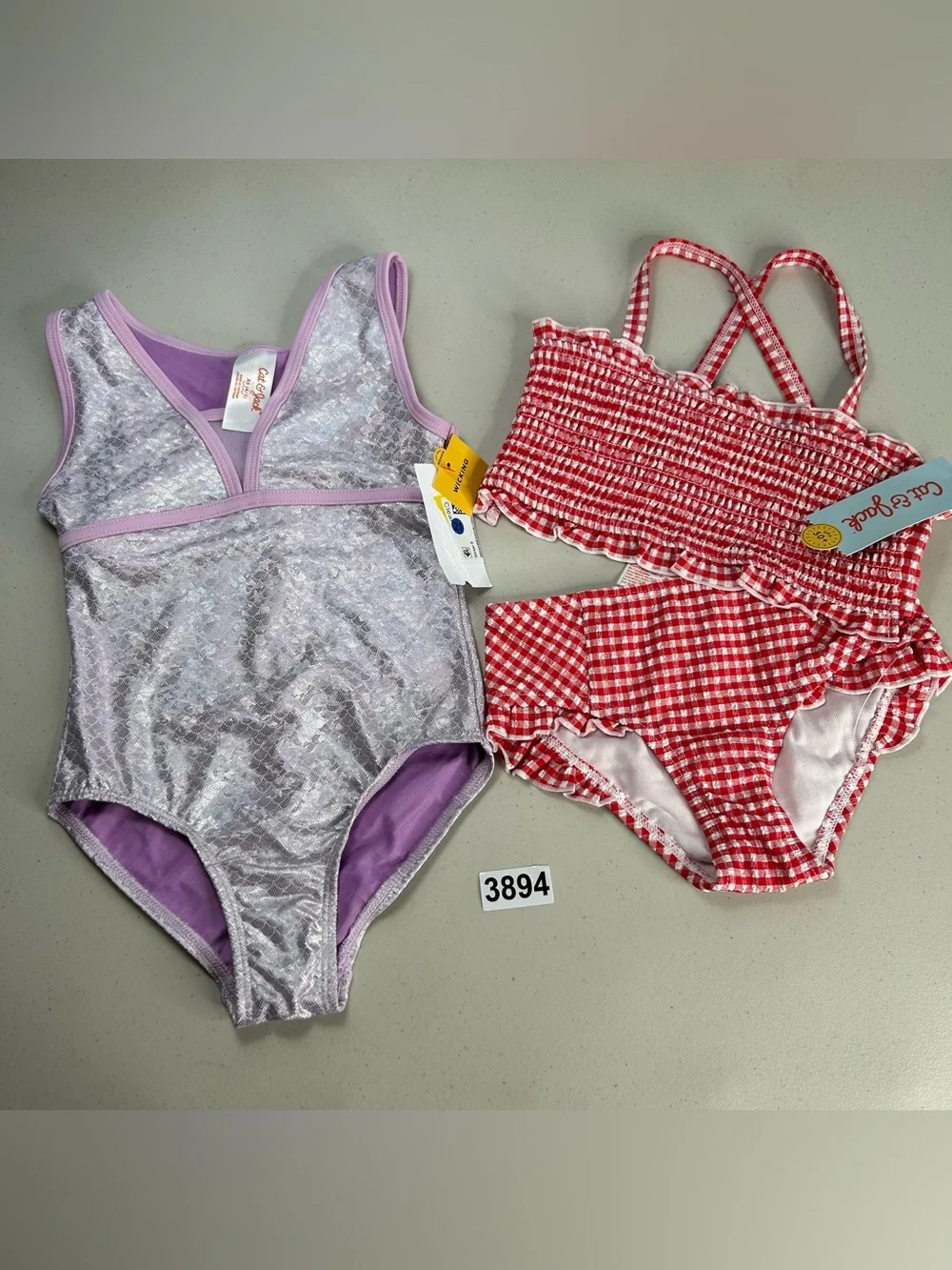 New Cat & Jack Baby Girl 4T Set Of 2 Swimsuits Bathing Suit Tankini Red Purple